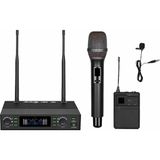 Westa Ten, Profesyonel Uhf Kablosuz Mikrofon Seti El ve Yaka Mikrofon 100 Kanal LCD Ekranlı Sahne ve Organizasyon Mikrofonu - 000-Siyah