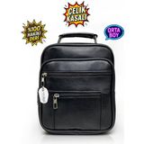 Westbag Erkek Siyah Çelik Kasalı Hakiki Deri Orta Boy El ve Omuz Çantası Ayarlanabilir Askılı - 16x20 cm