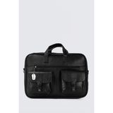 Westbag Hakiki Deri Laptop & Evrak Çantası 15-16 inç Çok Gözlü Omuz Askılı - Siyah