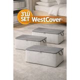 WestCover 3 Adet Antrasit Çizgili Büyük Boy Baza Altı ve Çekyat Hurç - 60x40x20 cm - Organizer.