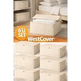 WestCover 6 Adet Antrasit Çizgili Büyük Boy Baza Altı ve Çekyat Hurç - 60X40X20 cm - Organizer. - Krem