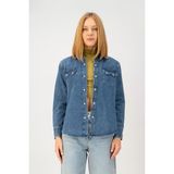 Western Regular Fit Sedef Çıtçıtlı Orta Indigo Kadın Jean Gömlek - Mavi