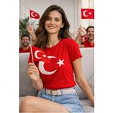 Westic Giyim Unisex Kırmızı Ay Yıldız Türk Bayraklı Tişört T-Shirt - 15-16 Yaş