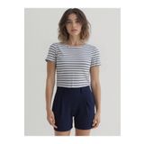 WESTMARK LONDON Ekru Mavi Çizgili Bisiklet Yaka Kısa Kollu Kadın Crop T-Shirt SANDY S/S TOP