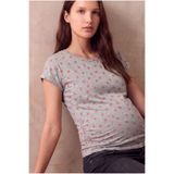 WESTMARK LONDON Hamile Açık Gri Melanj Pamuklu Bisiklet Yaka Kısa Kollu Baskılı T-Shirt DAKOTA