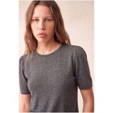 WESTMARK LONDON Kadın Gri Melanj Viskon / Polyester Karışımlı Regular Fit Bisiklet Yaka Kısa Balon Kollu T-Shirt HOLLIS