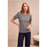 WESTMARK LONDON Kadın Siyah Çizgili Viskon Karışımlı Regular Fit Bisiklet Yaka Kısa Balon Kollu T-Shirt KELLY