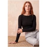 WESTMARK LONDON Kadın Siyah Dokulu Bürümcük Regular Fit Bisiklet Yaka Uzun Kollu Bluz MARGARIDA