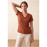 WESTMARK LONDON Kadın Tarçın Viskon / Polyester Karışımlı Regular Fit V-Yaka Kısa Kol T-Shirt ELLIS