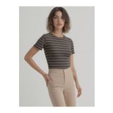 WESTMARK LONDON Kahve Bej Çizgili Bisiklet Yaka Kısa Kollu Kadın Crop T-Shirt SANDY S/S TOP