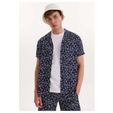 WESTMARK LONDON Lacivert Desenli Kısa Kollu Viskon Regular Fit Erkek Gömlek Wmhawaii Printed