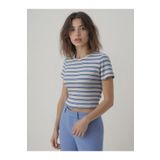 WESTMARK LONDON Mavi Beyaz Çizgili Bisiklet Yaka Kısa Kollu Kadın Crop T-Shirt SANDY S/S TOP