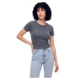 WESTMARK LONDON Siyah Gri Çizgili Bisiklet Yaka Kısa Kollu Kadın Crop T-Shirt SANDY S/S TOP