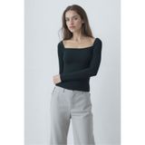 WESTMARK LONDON Siyah Melanj Kare Yaka Uzun Kollu Kadın Crop Body CECILIA CROP