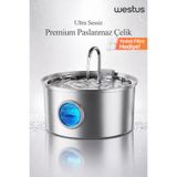 Westus 3.2 L Premium Paslanmaz Çelik Kedi ve Köpek İçin Su Pınarı & Su Sebili | Ultra Sessiz | Su Seviyesi LED Göstergeli |Yedek Filtre Hediye