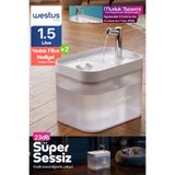 Westus inPets H13™ 1.5L Ultra Sessiz Evcil Hayvan Kedi Köpek Su Pınarı Çeşmesi | Su Sebili Şelalesi | 3 Akış Hızı | Hediye Yedek Filtre