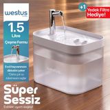 Westus inPets H13™ 1.5L Ultra Sessiz Evcil Hayvan Kedi Köpek Su Pınarı Çeşmesi | Su Sebili Şelalesi | 3 Akış Hızı Kontrolü | Yedek Filtre Hediye - Beyaz - Gri