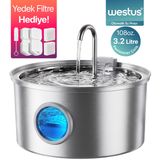 Westus inPets Y10™ Pencereli Otomatik Kedi Su Sebili | 304 Paslanmaz Çelik | Kedi Köpek İçin Su Pınarı, Işıklı Su Çeşmesi, Ultra Sessiz, Çok Katmanlı Filtrasyon, Yedek Filtre Hediye
