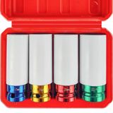 WETT 4 Adet 1/2 İnç bijon somunu soket seti, tahrik tekerleği koruyucu ince duvar derin darbe soketi seti, CR-MO çelik, 6 nokta, metrik, 17 mm, 19 mm, 21 mm, 22 mm, plastik kol bijon somunu