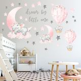 WEWINLE Dream Big Little One Fil Duvar Çıkartmaları, Pembe Ay Sıcak Hava Balonu Gri Yıldızlar Çocuk Odası Oturma Odası Yatak Odası Dekorasyonları Ev Dekoru için Duvar Çıkartmaları
