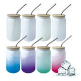 whatAmug Bambu Kapaklı ve Pipetli 4 Adet Soğuk Renk Değişen Buzlu Süblimasyon İçme Bardakları, 16oz Bira Şekilli Bardaklar, 2 Temizleme Fırçalı Buzlu Kahve Suyu İçin Sevimli Bardaklar