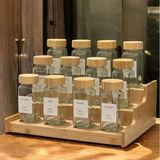 Wheat Grains Global Store 12’li Bambu Kapaklı Kare Formlu Cam Baharatlık Seti 120 ml / 16 Adet Etiket Hediye - Kestane Akaju - Option-1