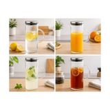 Wheat Grains Global Store 1500 ml Cam Sürahi Metal Kapaklı Şeffaf Sürahi Dayanıklı Cam Gövde Ergonomik Sap Akıtmaz Ağız Tasarımı Soğuk Içecekler Için Limonata Meyve Suyu Su Sürahisi Modern Mutfak Kullanımı - 1BW-Beyaz - --