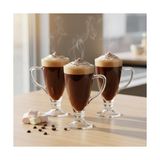 Wheat Grains Global Store 3’lü Cam Kupa Seti 250 ml – Ayaklı Şeffaf Kahve ve Tatlı Bardağı – Latte, Cappuccino, Sıcak Çikolata Için - Option-1 - 0 - Siyah