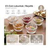 Wheat Grains Global Store 6'lı Cam Lokumluk Reçellik Seti – Şeffaf Desenli Cam Kase Takımı, Lokum, Reçel, Kuruyemiş ve Sos Sunumluk, Şık Servis Kasesi - 0,18 kg
