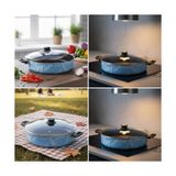 Wheat Grains Global Store Domino 30 cm Jumbo Karnıyarık ve Pilav Tenceresi - Mutlu Fırça Mavi/siyah Desenli Yanmaz Yapışmaz Cam Kapaklı Büyük Boy Tencere - (No Color) - Option-1