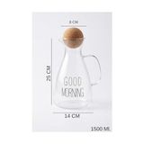 Wheat Grains Global Store Top Mantarlı Borosilikat Cam Sürahi - 1500ML Lüks Karaf - 1BW-Beyaz - --