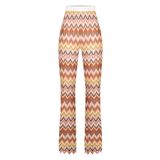 Whenever Company Kahverengi Sarı Turuncu Zigzag Desenli Plaj Dökümlü Pantolon