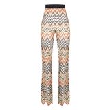 Whenever Company Siyah Yeşil Turuncu Zigzag Desenli Plaj Dökümlü Pantolon