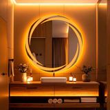 Whirilwind Amber Led'li Lazer Kumlamalı Lavabo & Banyo Aynası (Dokunmatik Sensörlü) - 60 x 60