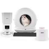Whirtz Akıllı Otomatik Kedi Tuvaleti, Mama Kabı ve Su Pınarı - Beyaz 3'lü Pet Ürünleri Seti