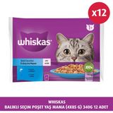 Whiskas 12 Adet Balık Çeşitleri 4'lü 340 gr Yaş Mama Kedi Maması için Lezzetli Seçim