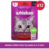 Whiskas 12 Adet Sığırlı Poşet Yaş Mama 85 gr Yetişkin Kediler İçin Premium Kalite Besin
