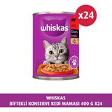 Whiskas 400 gr Biftekli Konserve Kedi Maması 24X Yetişkin Kediler İçin Sağlıklı Beslenme