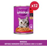 Whiskas Biftekli Gravy Soslu Konserve Kedi Maması 400 gr 12 Adet Besleyici Mama Segmenti