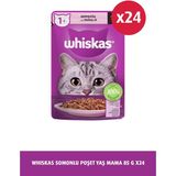 Whiskas Somon Balıklı Yaş Kedi Maması 85 gr x 24 Pouch Besleyici İçerik ile Lezzetli Tat