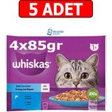 Whiskas Ton Somon Pouch Kedi Yaş Mama (4X85gr) 5Adet Balık Favorileri Ton Somon Kedi Konserve