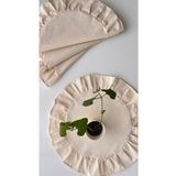 White Alamode Natural Ham Keten Fırfırlı Yuvarlak Amerikan Servisi 4’lü Set 40x40cm