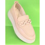 White Angel 001122-016 Bej Yüksek Taban Tokalı Kadın Loafer Ayakkabı