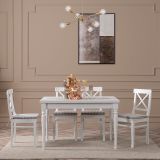 White Çizilmez Açılır Masa Takımı, Gri Minder, 120X80