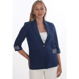 White Diamond Kadın 3/4 Kol Çizgili Detaylı Modern Kesim Blazer Ceket - 38 - Lacivert
