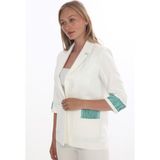 White Diamond Kadın 3/4 Kol Çizgili Detaylı Modern Kesim Blazer Ceket - 40 - Beyaz