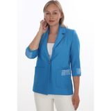 White Diamond Kadın 3/4 Kol Çizgili Detaylı Modern Kesim Blazer Ceket - 40 - İndigo