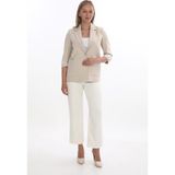 White Diamond Kadın 3/4 Kol Çizgili Detaylı Modern Kesim Blazer Ceket - 44 - Bej