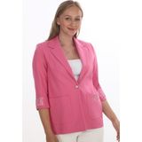 White Diamond Kadın 3/4 Kol Çizgili Detaylı Modern Kesim Blazer Ceket - 44 - Pembe