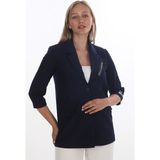 White Diamond Kadın Iki Düğmeli Yakası Detaylı Blazer Ceket - 38 - Lacivert
